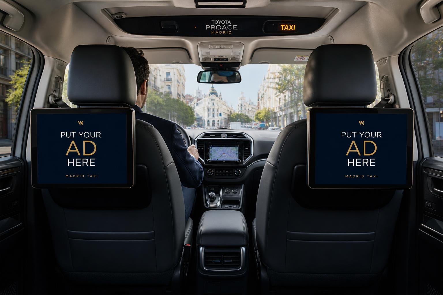 MMG official Madrid taxi with digital screens